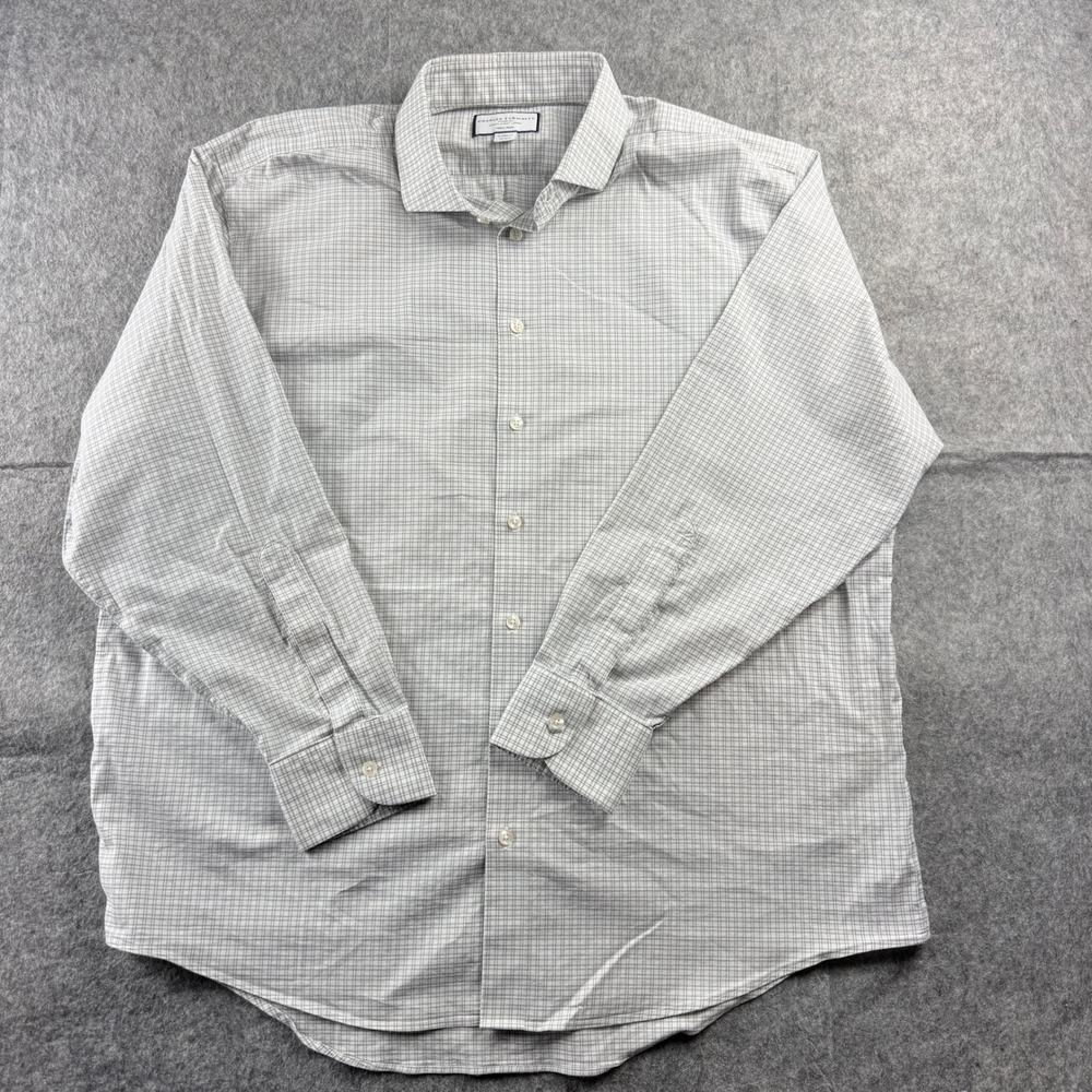 Charles Tyrwhitt Mens Shirt 17.5-35 Green Gray Plaid Classic Fit‎ Non Iron Work